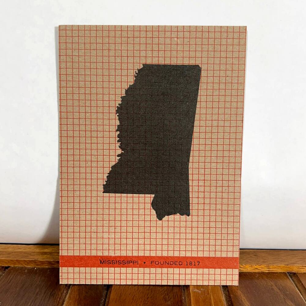 Letterpress Cardboard State Postcards Mississippi, set of 10
